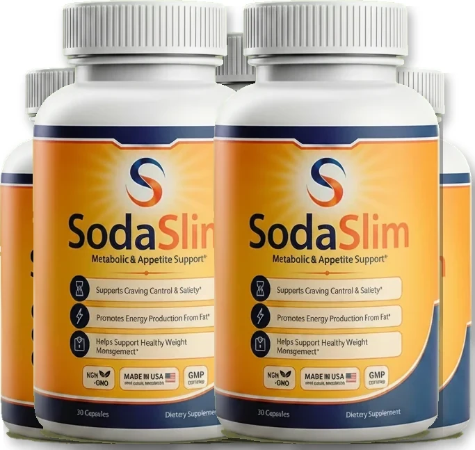 SodaSlim six-bottle package with a stated caffeine anhydrous serving